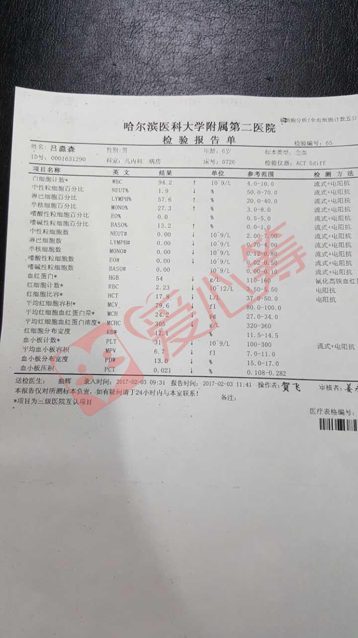 六岁半的孩子身患白血病急需化疗费用,恳请大家帮忙!